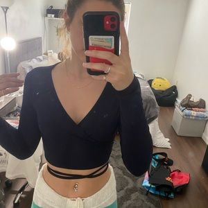 Shein Navy Blue Wrap Crop Top